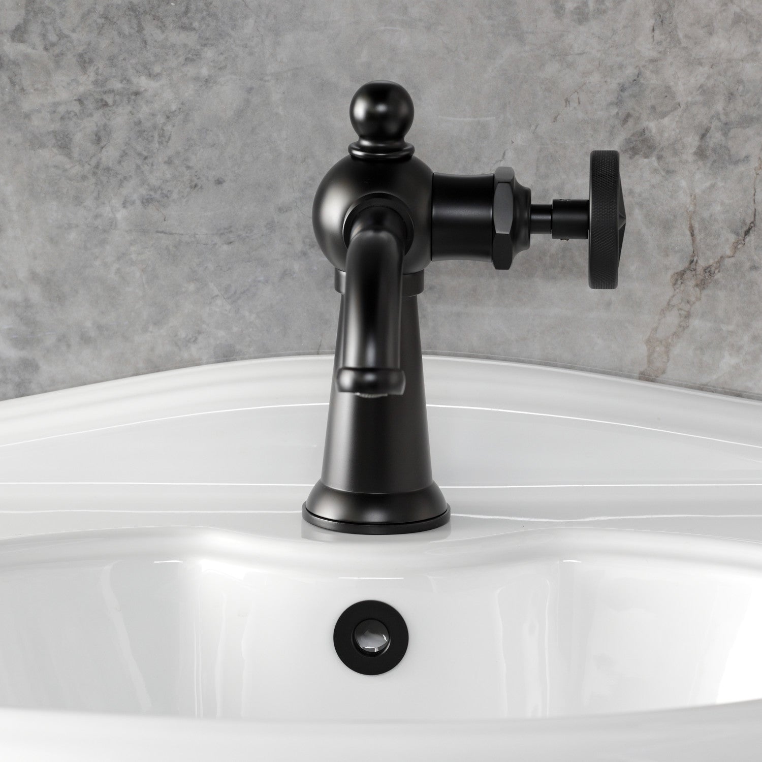 Kingston Tulare KS3540RNX - Ostro One-Handle 1-Hole Bathroom Faucet with Push Pop-Up Drain, Matte Black — thumbnail 3